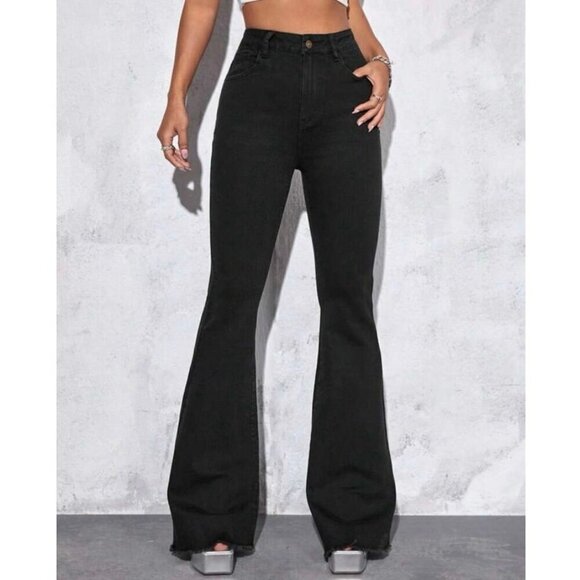 SHEIN Denim - Shein High Rise Flared Black Denim Jeans Cotton Blend Women’s Size Small 4